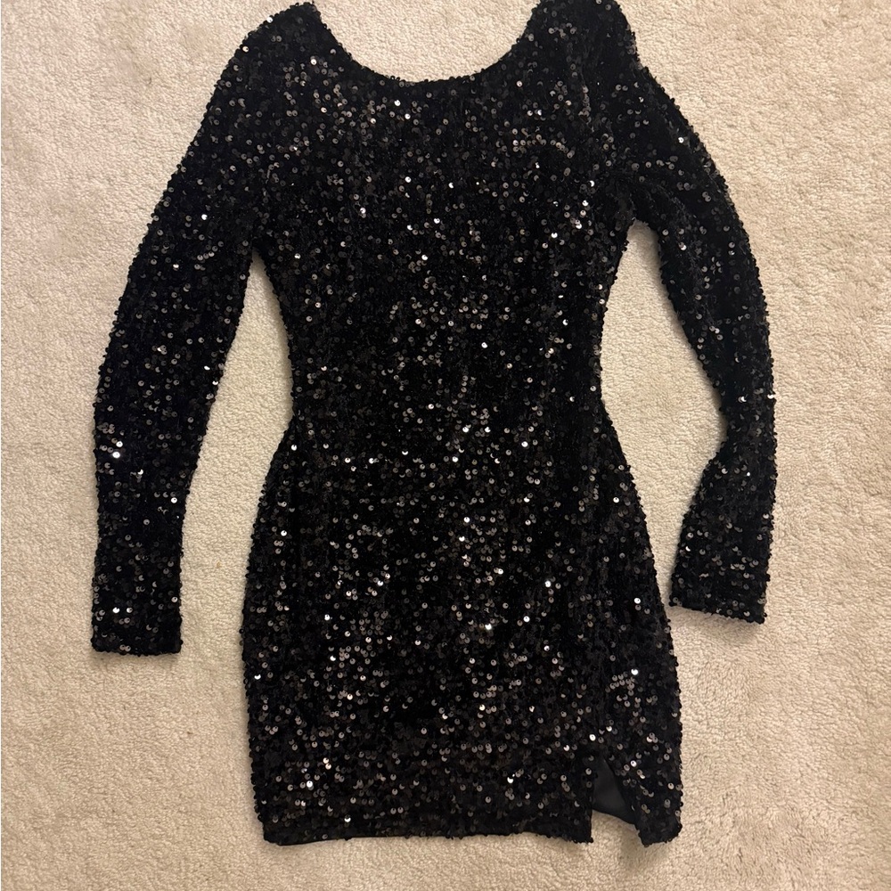 Elegant Black Sequin Mini Dress